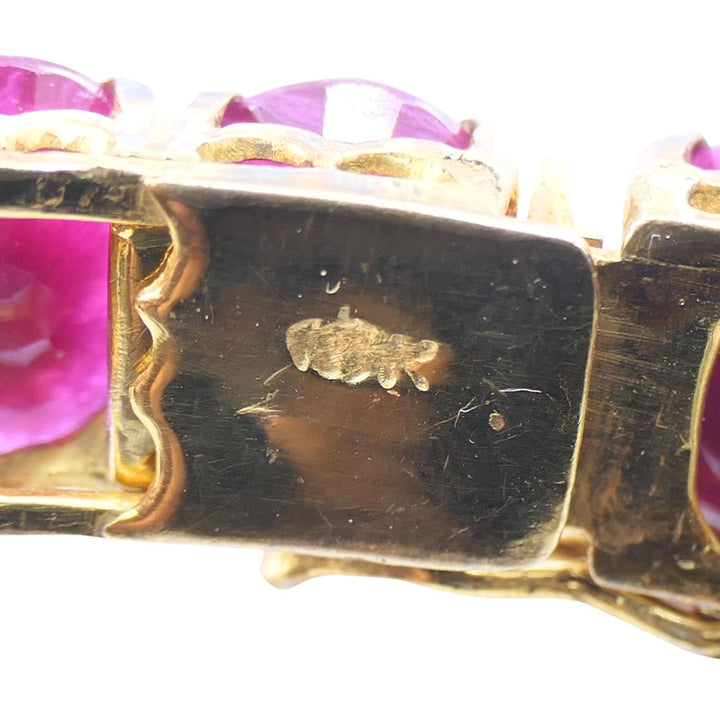Vintage 18k Gold Ruby Hinged Bangle Bracelet Mid 20th century