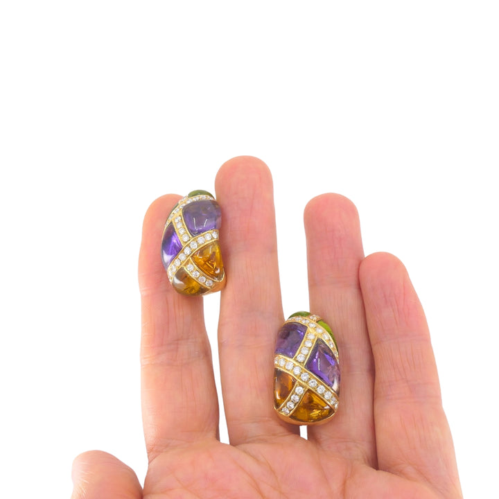 Bvlgari Vintage Bulgari Huggie Earrings Gold Diamond Gemstones
