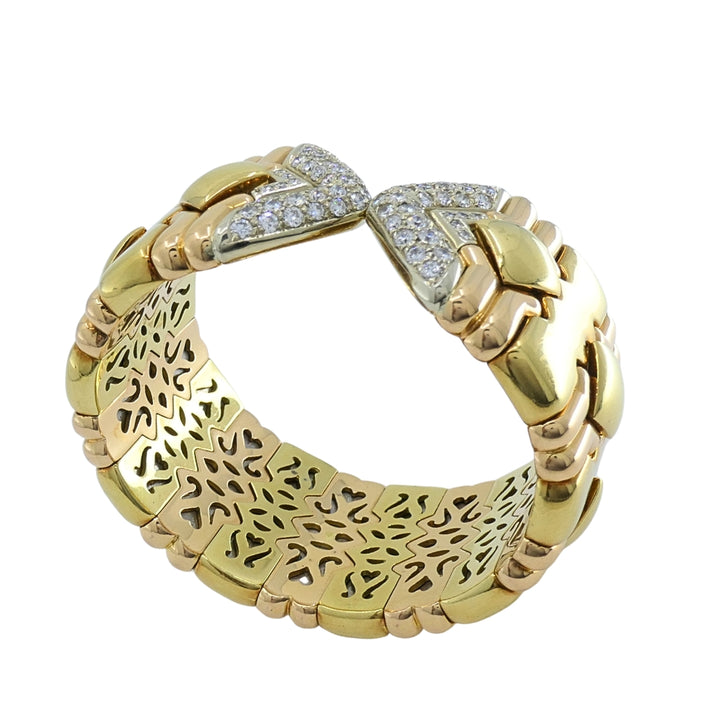 Chopard 18k Gold Multicolor Flexible Diamond Pavé Cuff Bracelet, 1970s