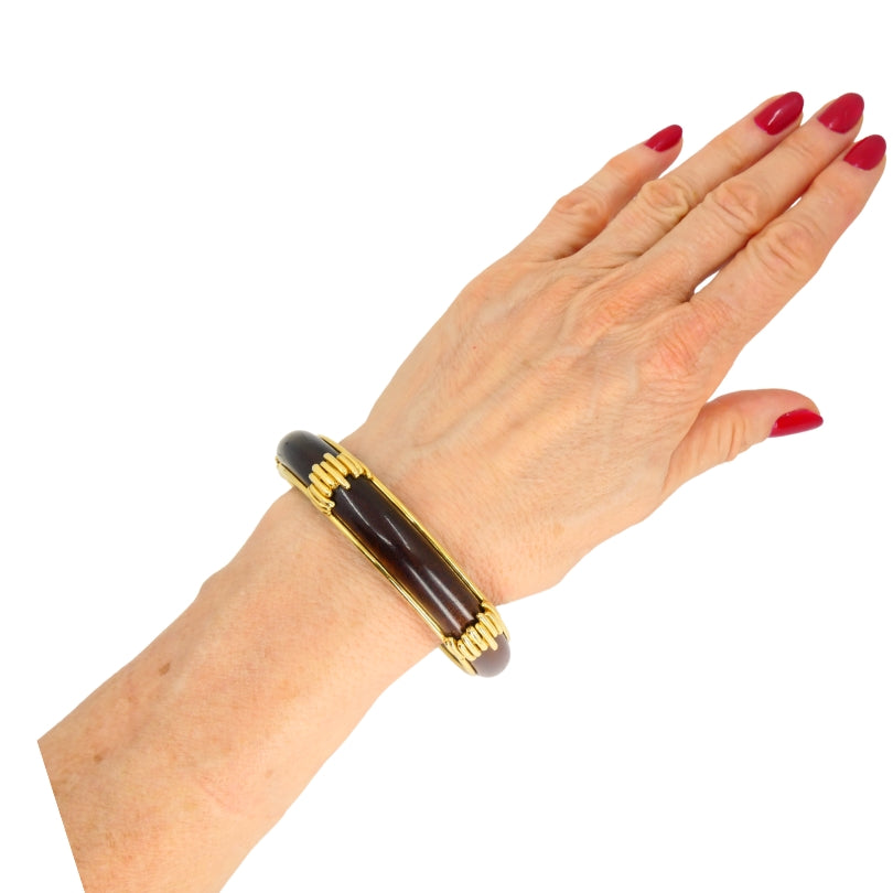 Vintage Van Cleef & Arpels 18k Gold Wood Bangle Bracelet Estate Jewelry