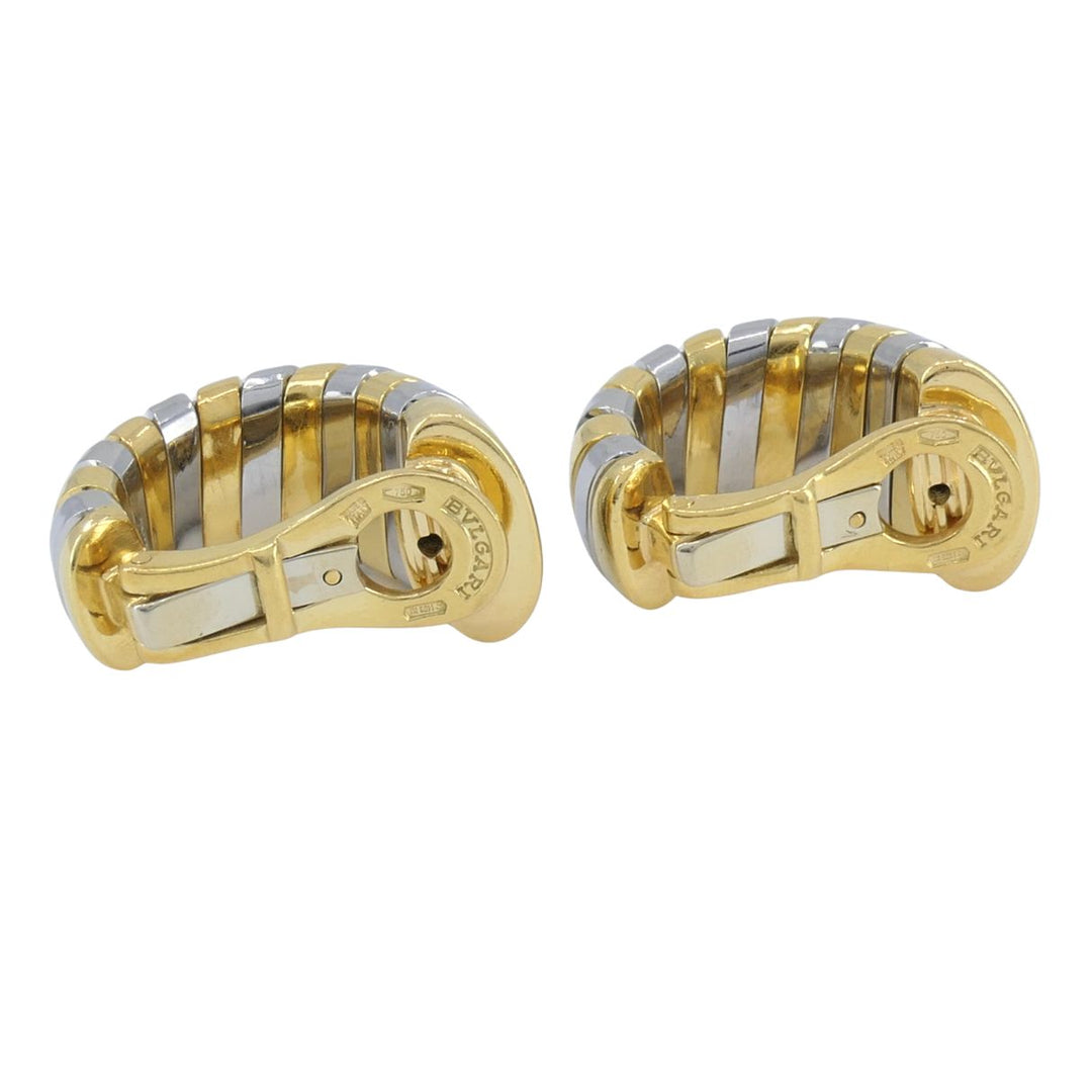 Vintage Bvlgari 18k Gold Stainless Steel Tubogas Huggie Bulgari Earrings