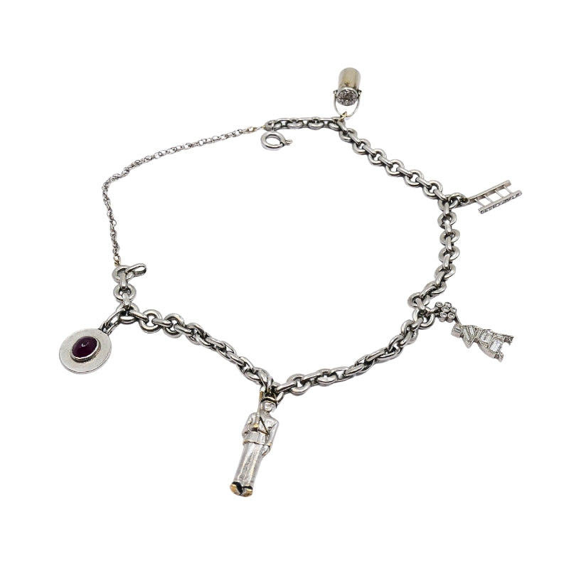 Vintage Platinum Charm Bracelet Diamond Gemstone