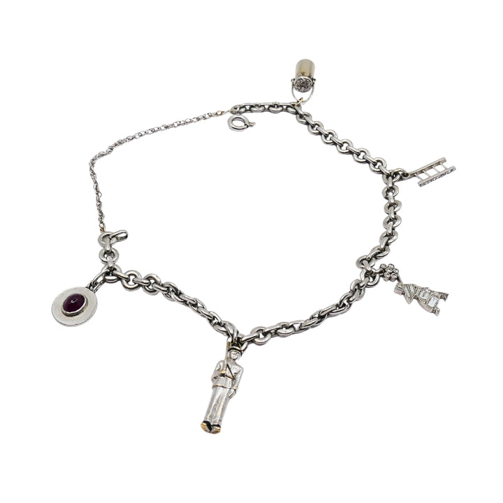 Vintage Platinum Charm Bracelet Diamond Gemstone