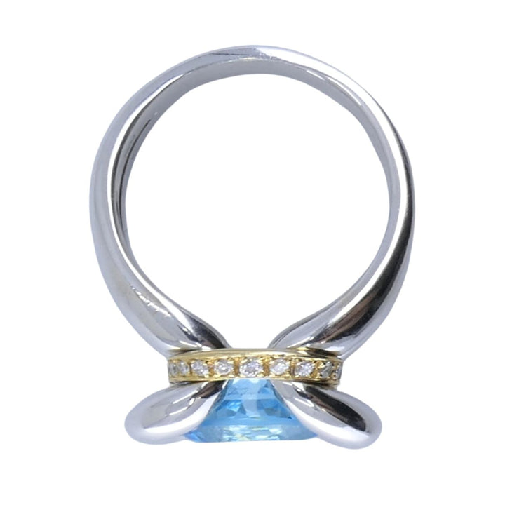Vintage Marina B 18k White & Yellow Gold Aquamarine Diamond Ring
