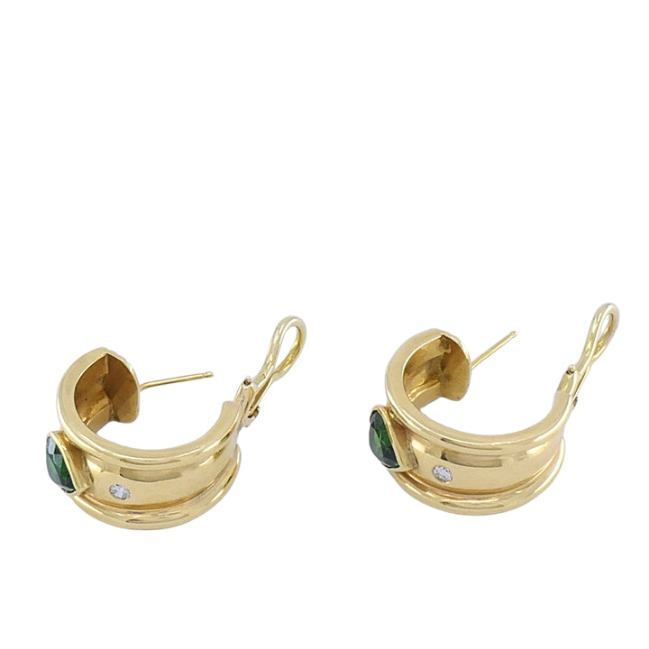 18k Yellow Gold Heart-Shaped Tourmaline Diamond Half-Hoop Earrings