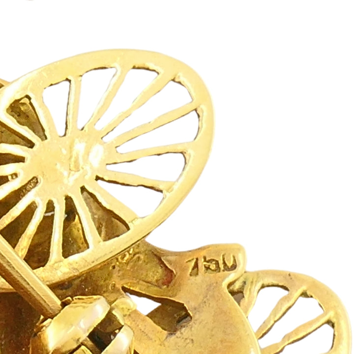 Vintage 18k Gold Riksha Brooch Pin Enamel Gemstone Accents