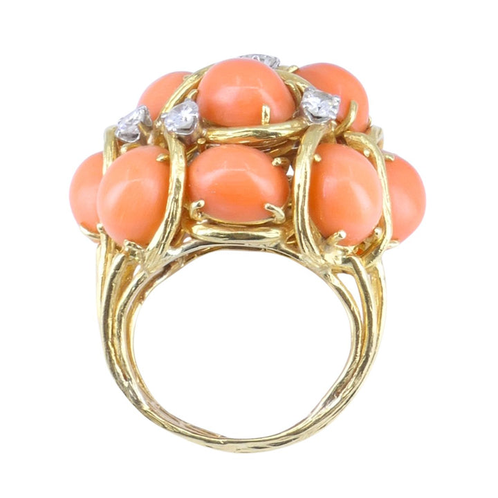 David Webb 18k Gold Coral Diamond Cocktail Dome Ring
