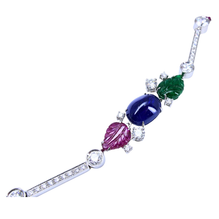 Sabbadini Tutti-Frutti Necklace 18k White Gold Carved Gemstones