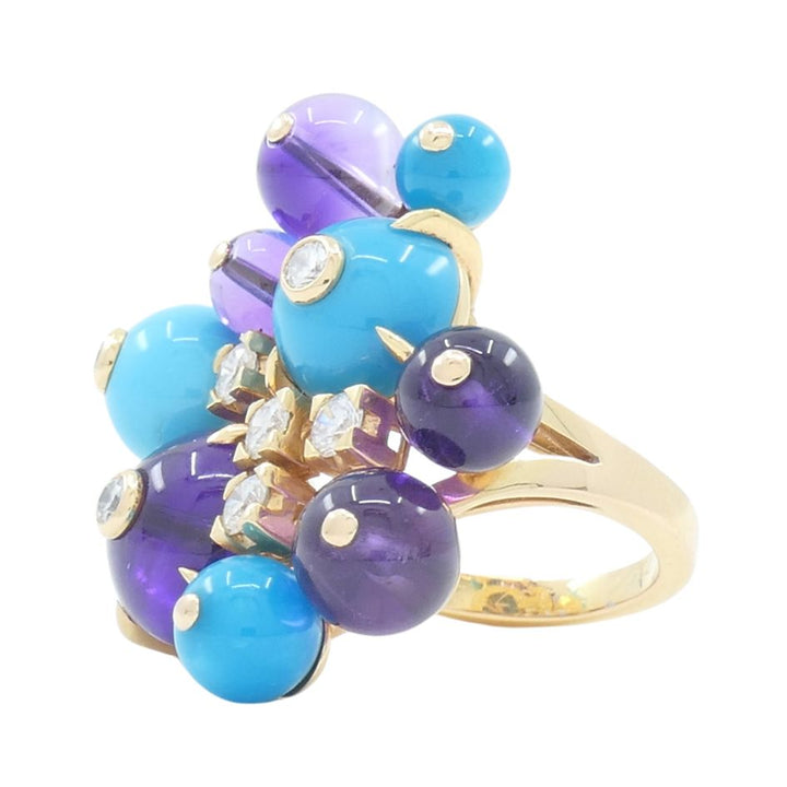 Cartier Necklace & Ring Set 18k Gold Amethyst Turquoise Diamond Box & Cert.