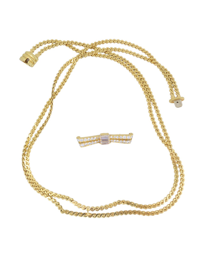 Van Cleef & Arpels Double Strand Vintage Necklace Detachable Diamond Bow Pin
