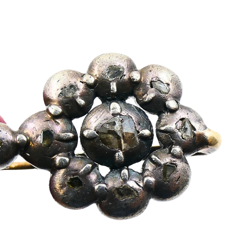 Georgian Silver Earrings 14k Gold Wires Rose Cut Diamonds