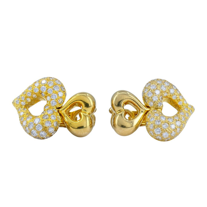 Vintage Van Cleef & Arpels 18k Gold Diamond Double Heart Earrings