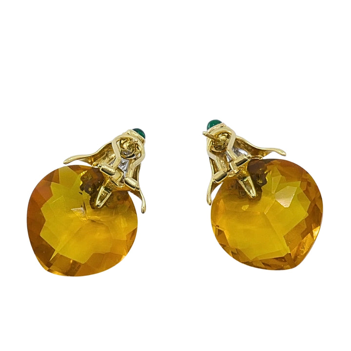 Vintage 18k Gold Citrine Heart Multi-Gemstone Earrings