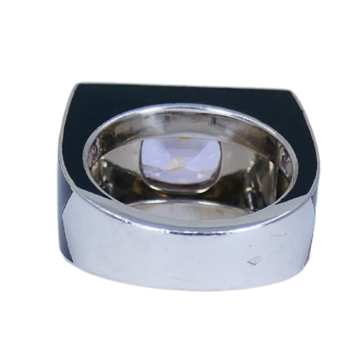 Vintage 18k White Gold Pink Sapphire Black Enamel Ring