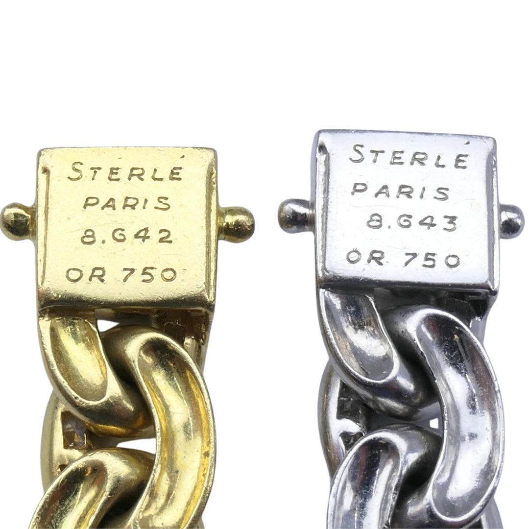 Sterle Paris Single Cut Diamonds Pair of Bracelets 18k Yellow & White Gold 1950s