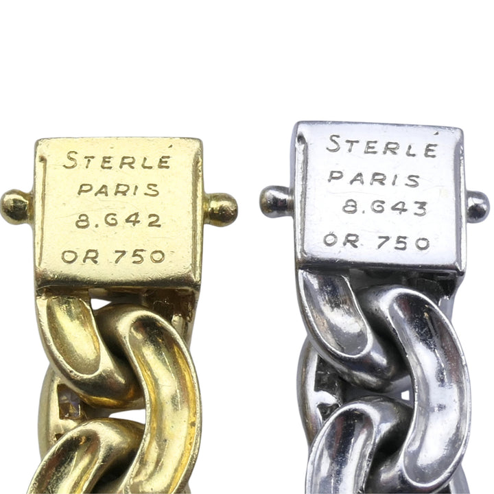Sterle Paris Single Cut Diamonds Pair of Bracelets 18k Yellow & White Gold 1950s