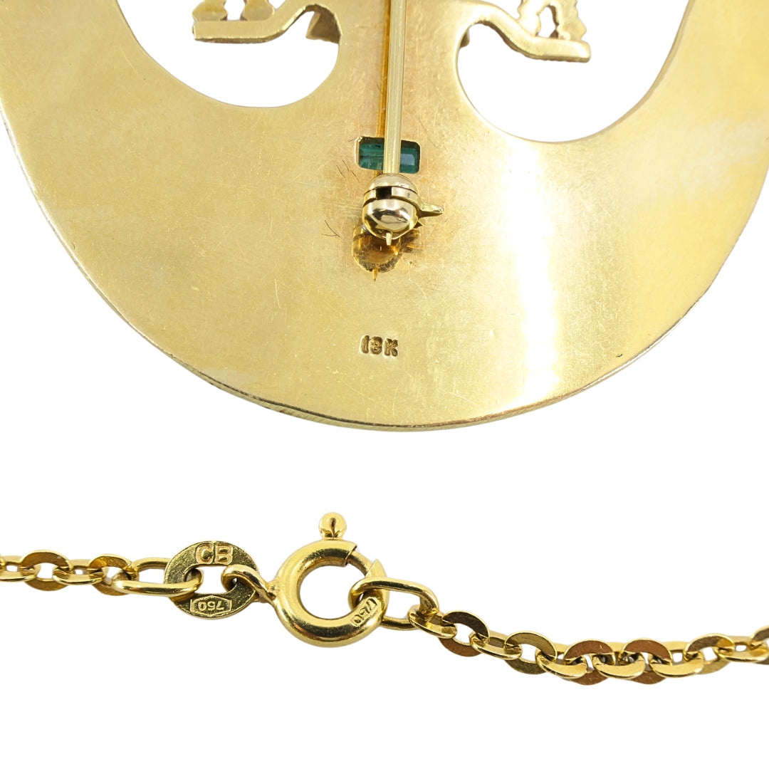 Vintage Pre‑Columbian Revival 18k Gold Emerald Tairona Style Pendant‑Brooch