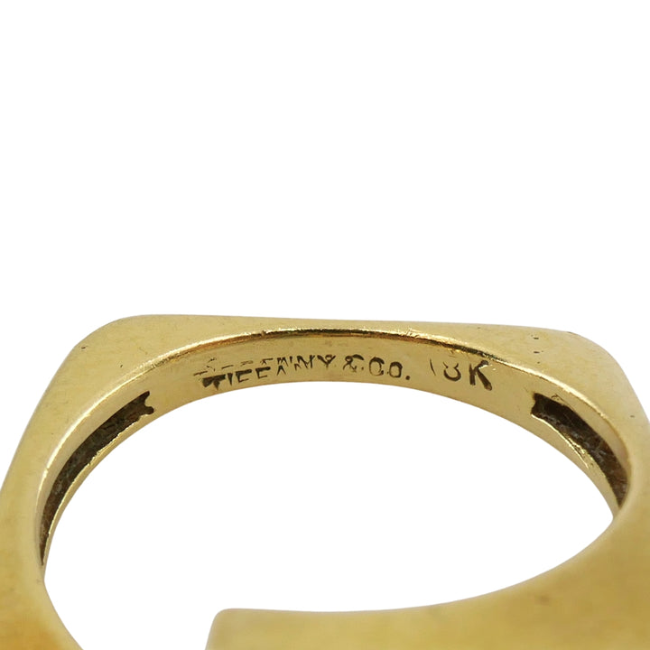 Vintage Tiffany & Co. 18k Gold Onyx Tiger's Eye Modernist Bypass Ring