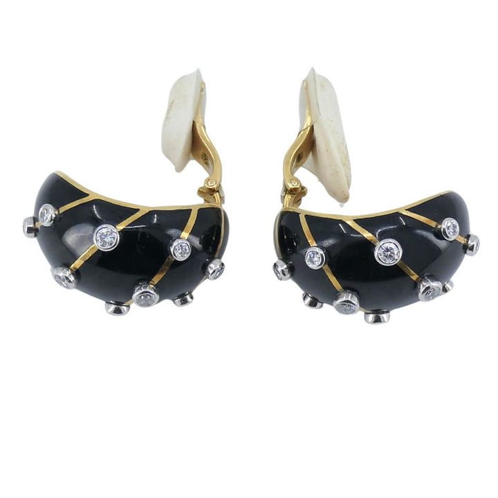 Jean Schlumberger Tiffany & Co. 18k Gold Platinum Enamel Diamond Banana Earrings
