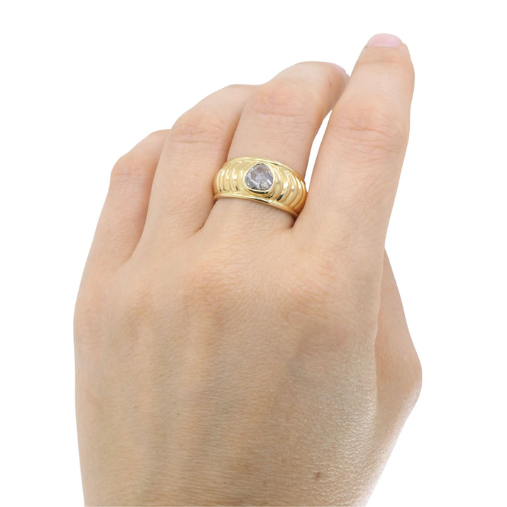 Vintage French 18k Yellow Gold Rose Cut Diamond Domed Band Ring