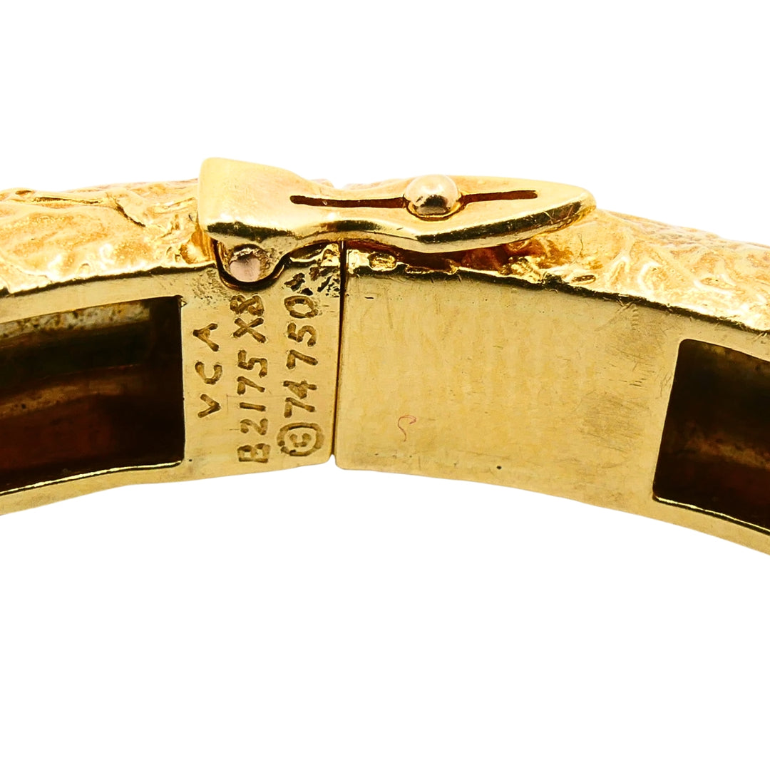 Vintage Van Cleef & Arpels 18k Gold Onyx Diamond Textured Bangle Bracelet