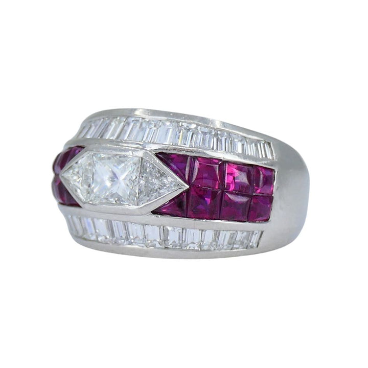 1960s Ruby Diamond Platinum Dome Ring 6.5