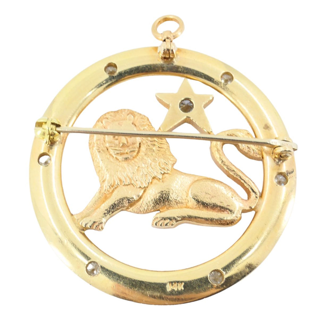 Vintage 14k Gold Diamond Leo Astrological Zodiac Pendant Pin