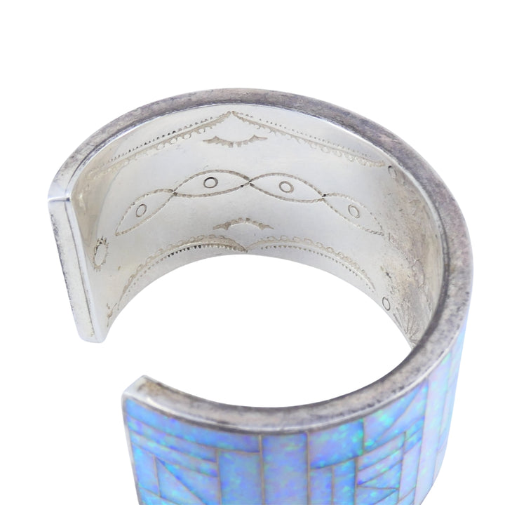 Vintage Sterling Silver Opal Inlay Cuff Bracelet, Signed JLS