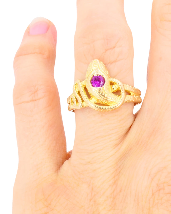 Vintage Snake Ring 14k Gold Ruby Ring Serpent Jewelry
