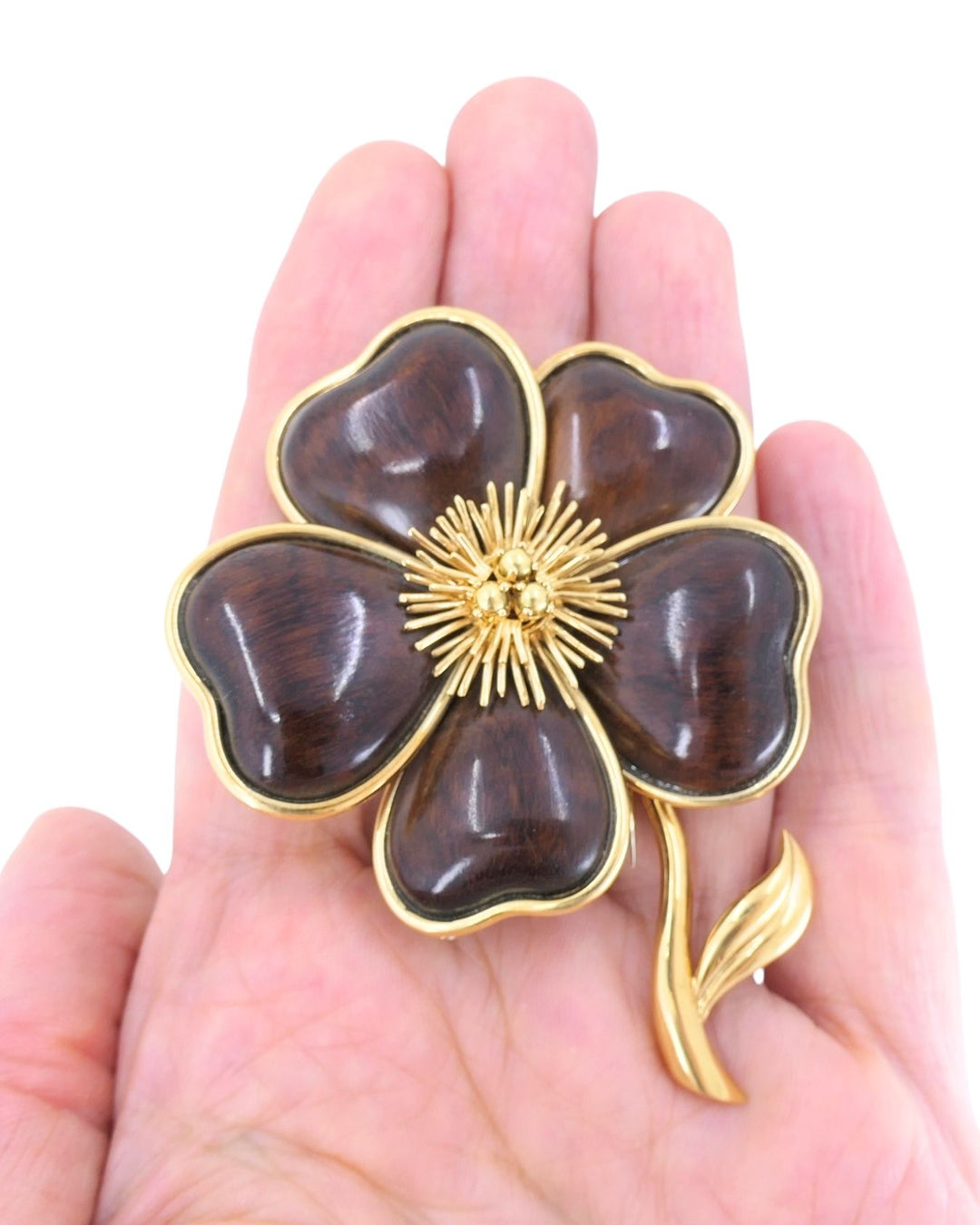 Vintage Van Cleef & Arpels Brooch 18k Gold Wood Clematis Collection