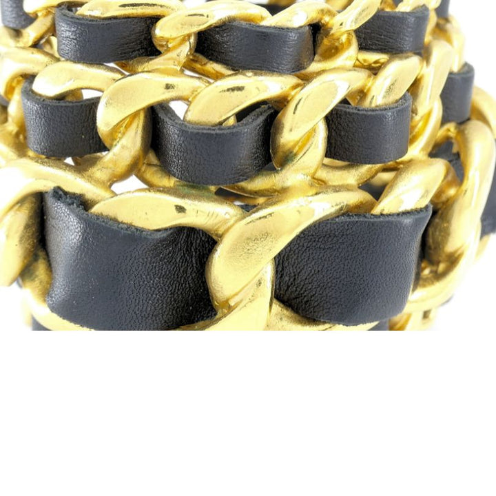 Vintage Chanel 1991 Gold Leather Cuff Bracelet