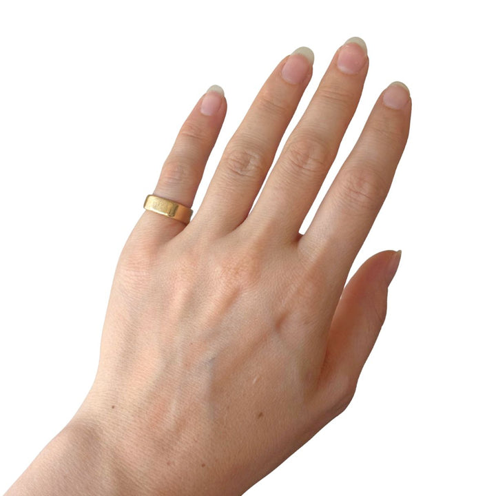 Vintage Cartier 18k Yellow Gold Wide Band Ring with Engraved Monogram