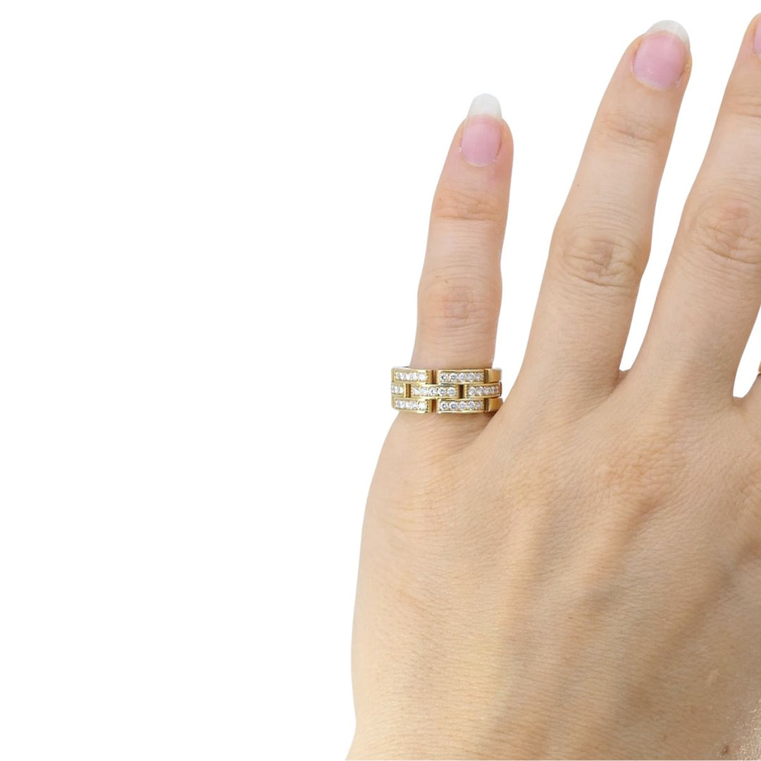 Cartier 18k Gold Diamond Triple Row Maillon Panthere Ring
