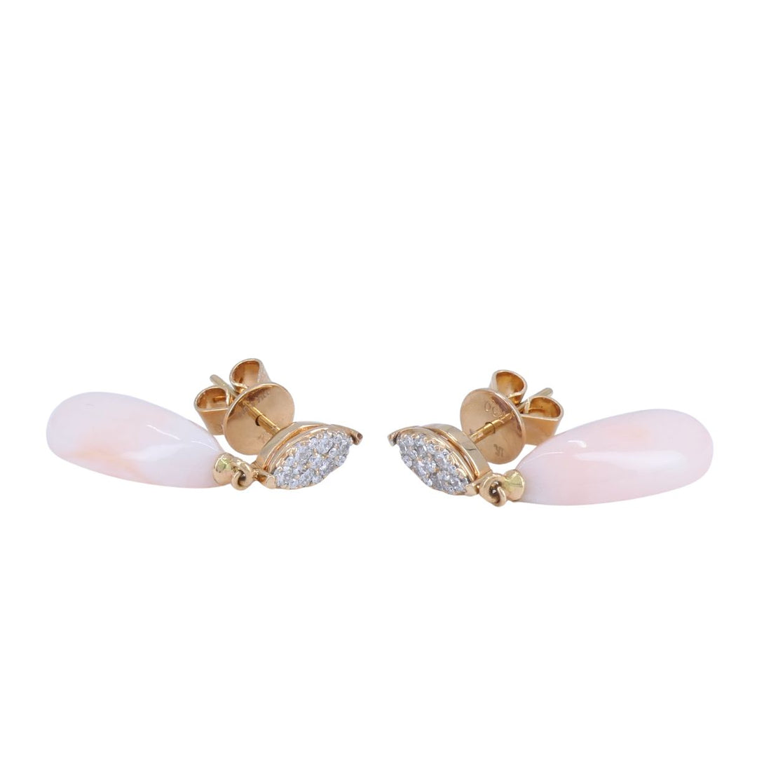 18k Rose Gold Angel Skin Coral Diamond Drop Earrings