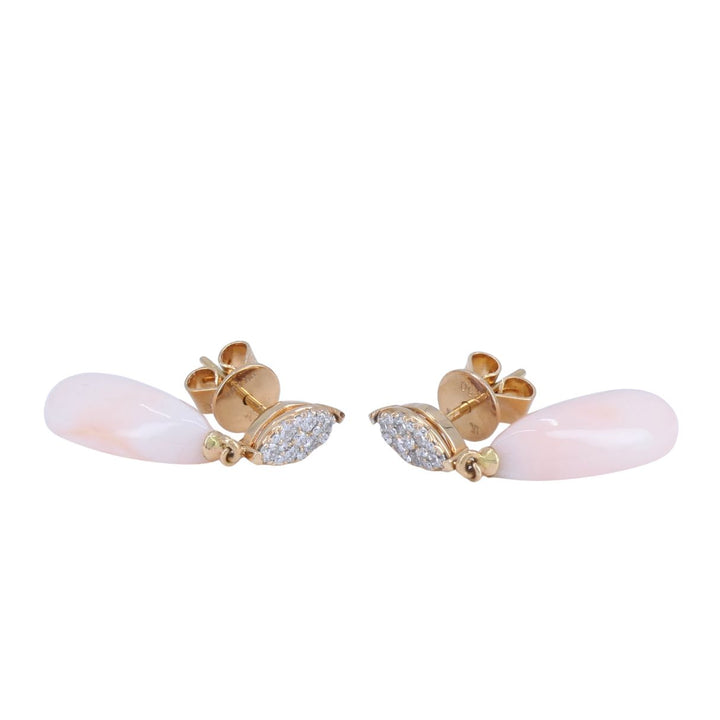 18k Rose Gold Angel Skin Coral Diamond Drop Earrings