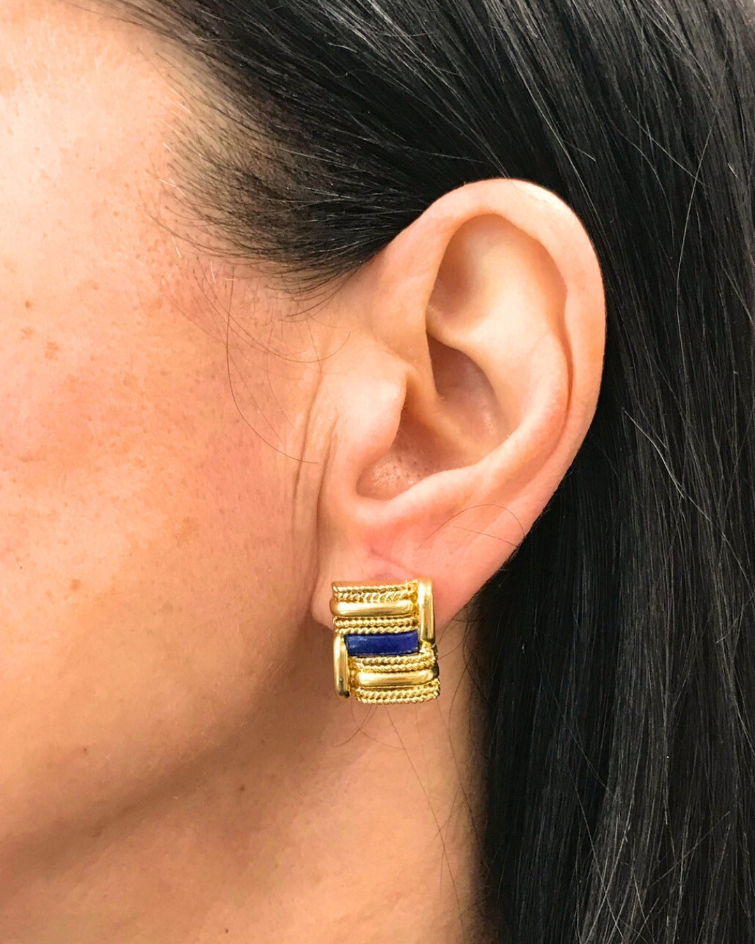 Vintage Aldo Cipullo for Cartier 18k Gold Earrings Lapis Lazuli