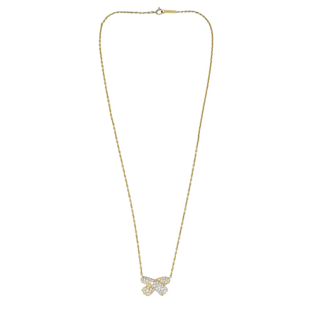 Vintage Fred Paris 18k Gold Diamond Ribbon Necklace