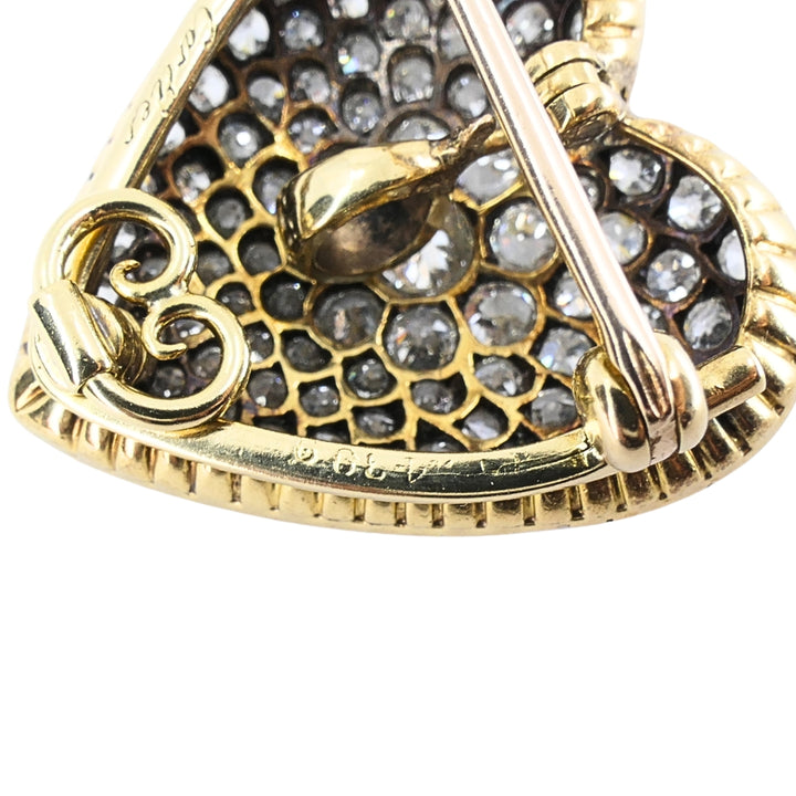Cartier 18k Gold Platinum Pavé Diamond Heart Brooch-Pendant