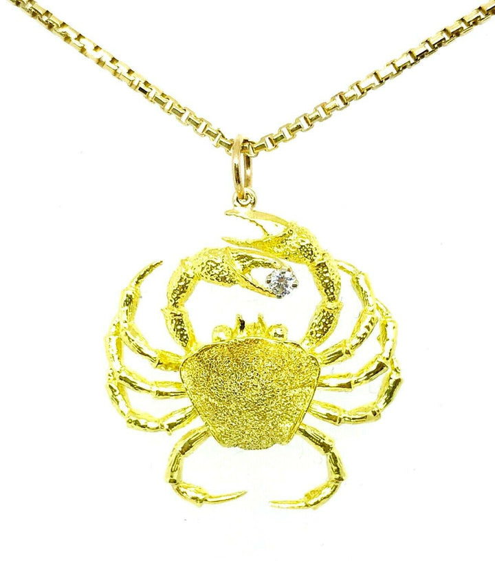 Modern Artisan Yellow Gold Diamond Crab Pendant Necklace