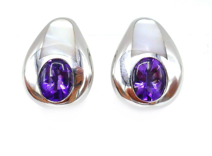 Mauboussin Vintage White Gold Amethyst Mother of Pearl Earrings