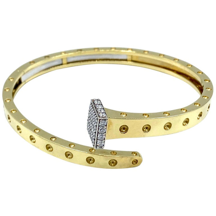 1980's Roberto Coin Yellow Gold and Diamond Nail Bangle Bracelet