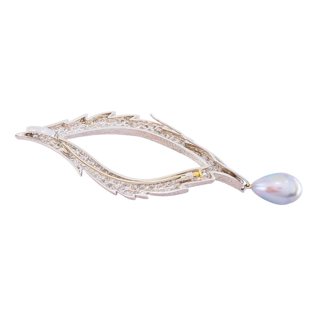 Grima 18k White Gold Diamond Tahitian Pearl Convertible Necklace Brooch