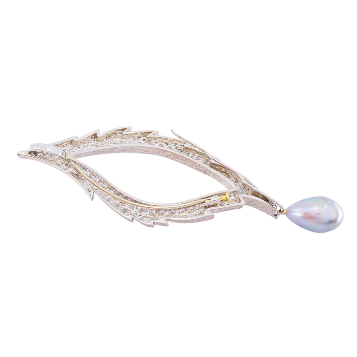 Grima 18k White Gold Diamond Tahitian Pearl Convertible Necklace Brooch