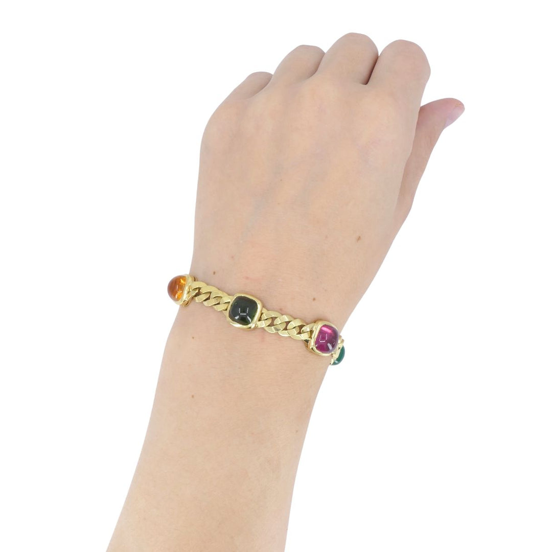Vintage Bvlgari 18k Gold Curblink Sugarloaf Gemstones Bulgari Bracelet