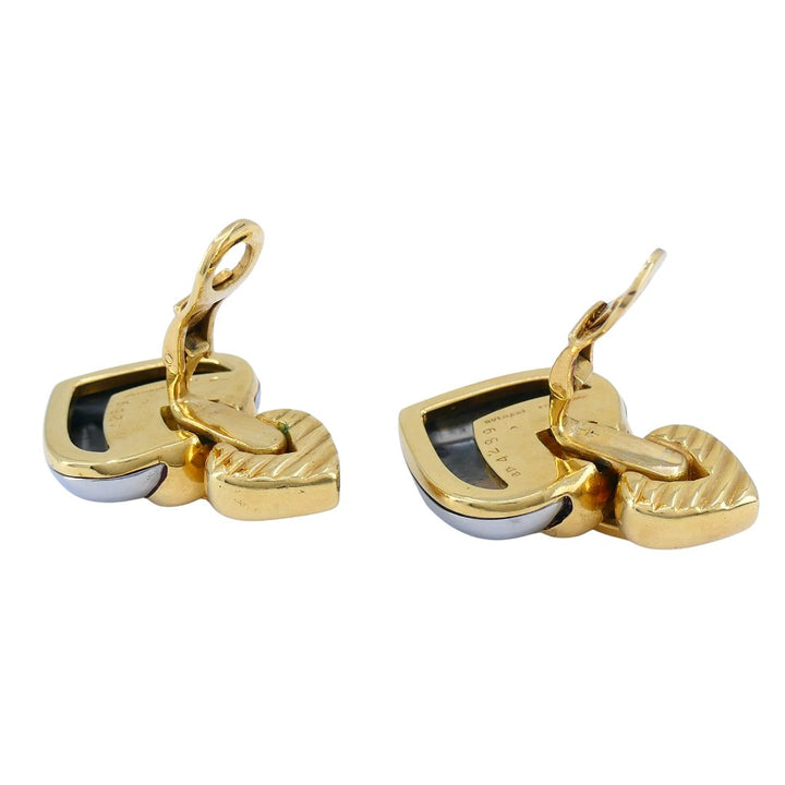 Vintage Bvlgari 18k Gold Steel Doppio Cuore Heart Earrings