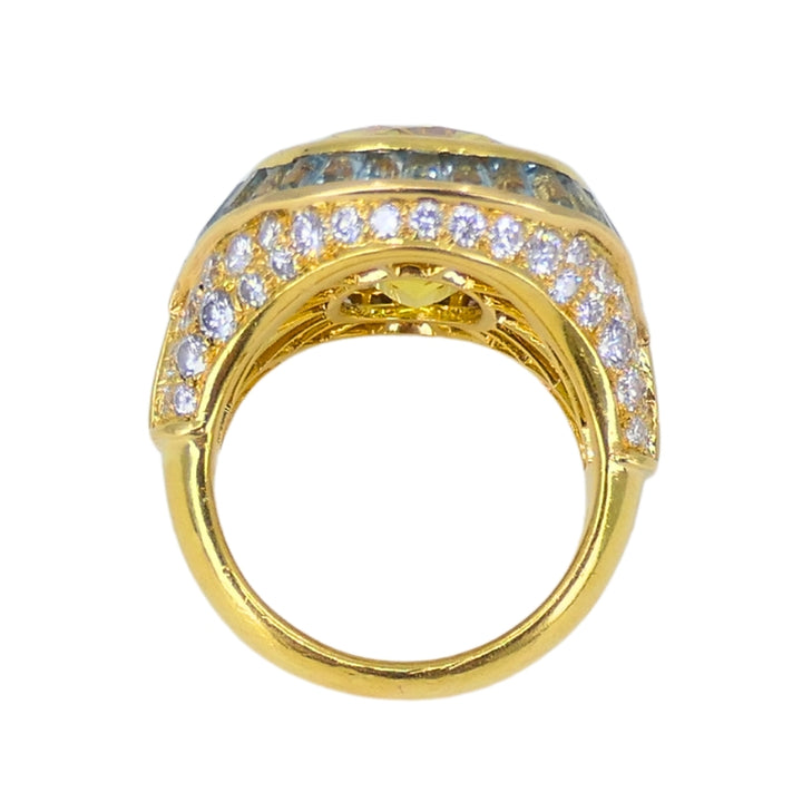 Bvlgari Bulgari Yellow Sapphire Ring Gold Aquamarine Diamond Vintage Jewelry