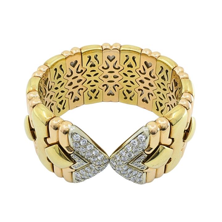 Chopard 18k Gold Multicolor Flexible Diamond Pavé Cuff Bracelet, 1970s