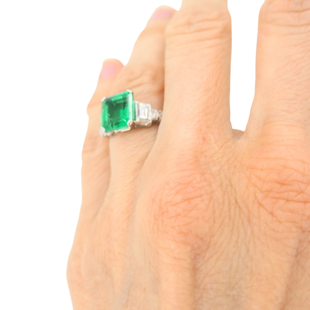Colombian Emerald Engagement Ring GIA Platinum Diamond