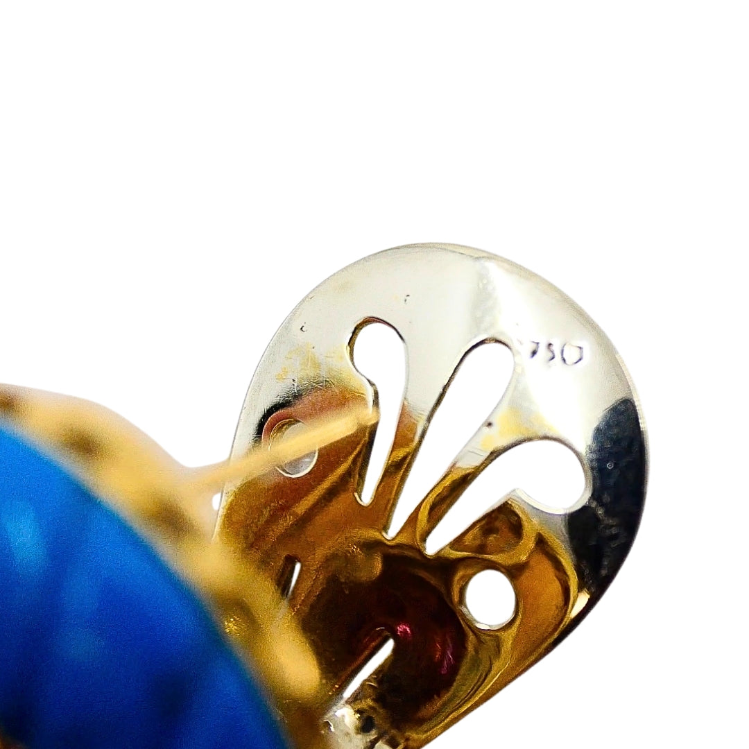 Vintage Carved Turquoise 18k Gold Ruby Stud Earrings