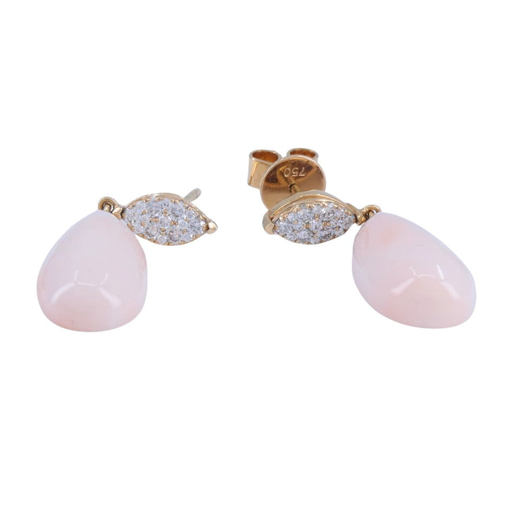 18k Rose Gold Angel Skin Coral Diamond Drop Earrings